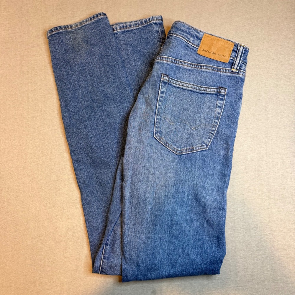 American Eagle Flex Slim Straight Jeans Mens‎ 30x36 Medium Wash Blue Denim